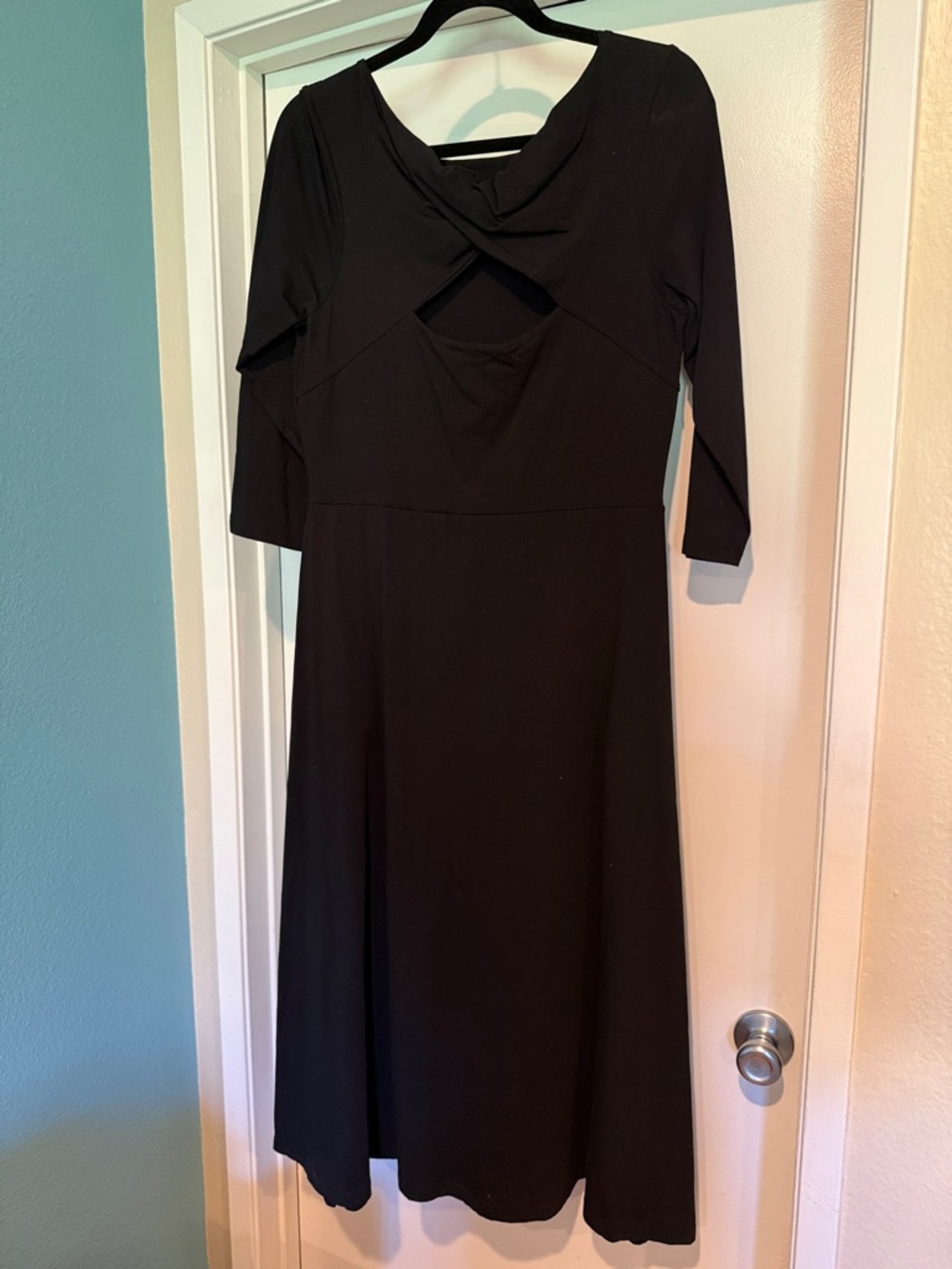 PACT Black Knit Dress with Crisscross/Keyhole Back Detail Fit Flare Large